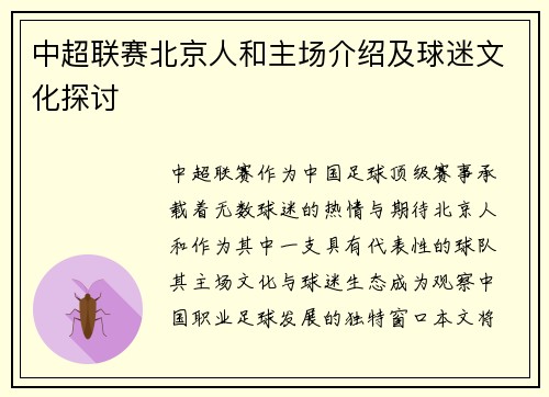 中超联赛北京人和主场介绍及球迷文化探讨